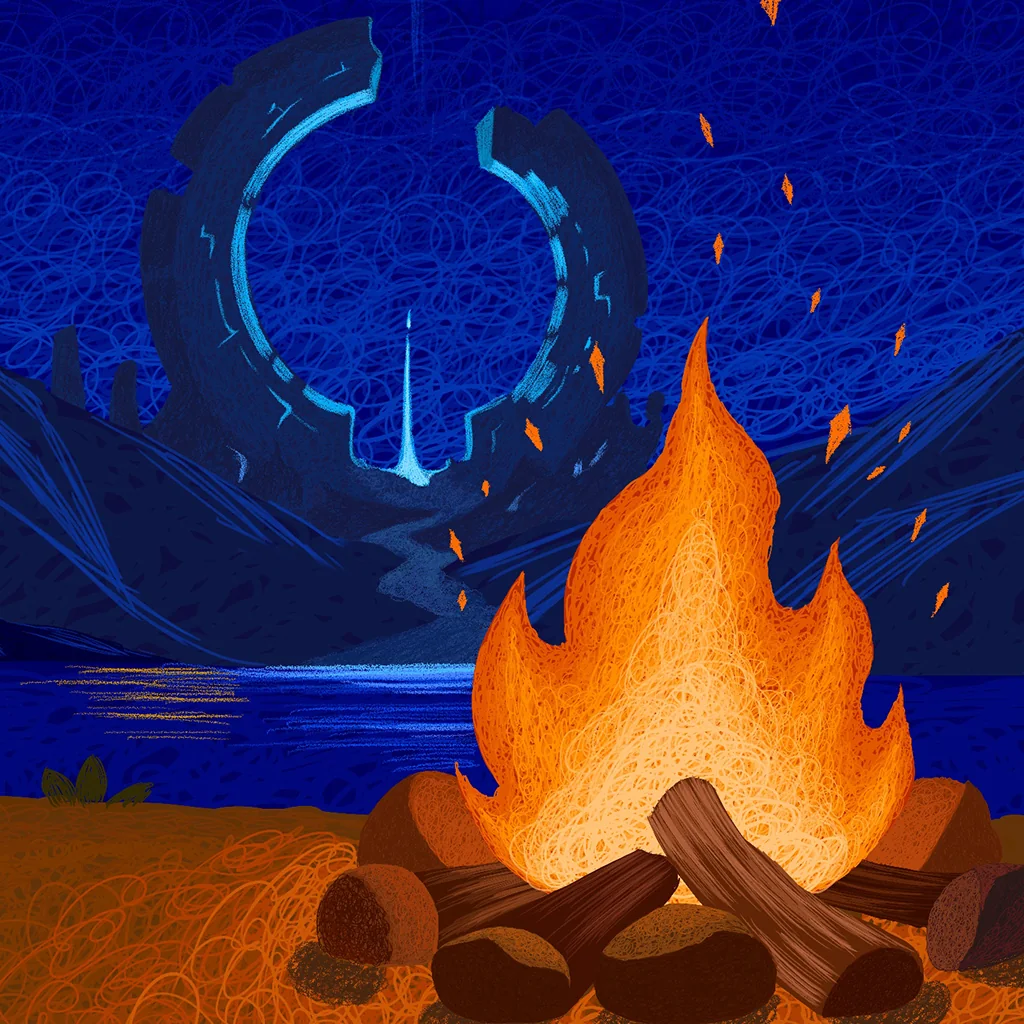 Detail view of Cozy Tent Campfire Night